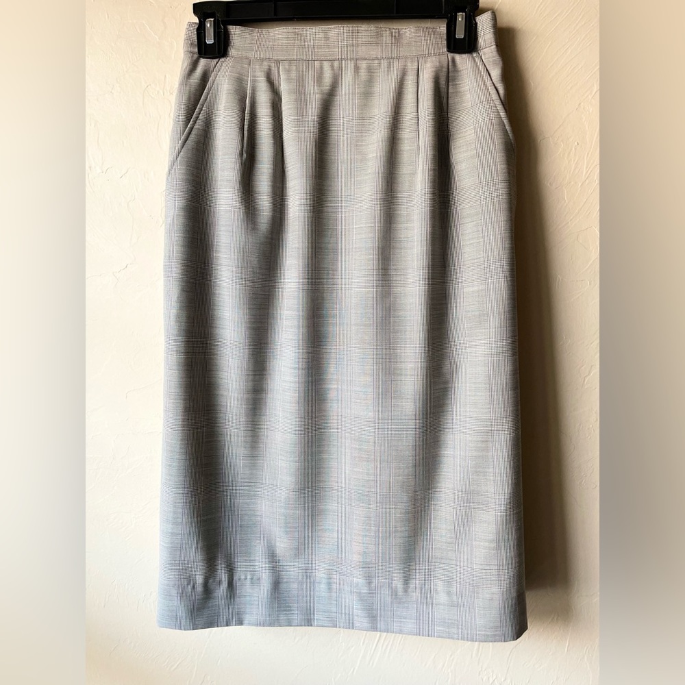 DAKS Houndstooth Plaid Pencil Skirt With Attached Slip | XSmall
